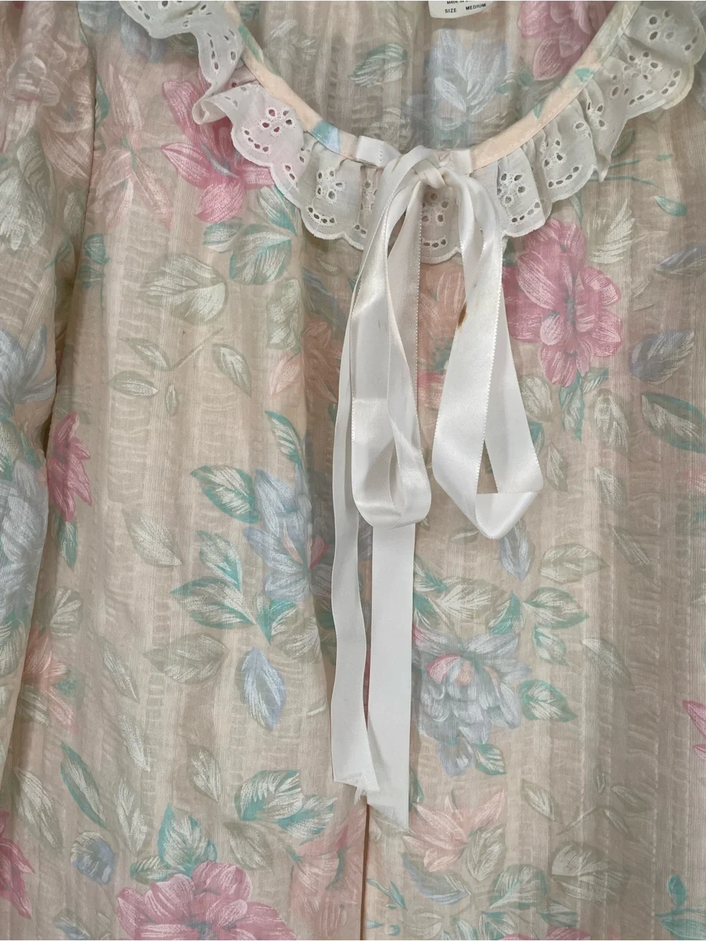 Vtg Anne Leslie Pastel Muted Floral 80s Textured Maxi House Coat PJs Zip Front - Picture 3 of 16